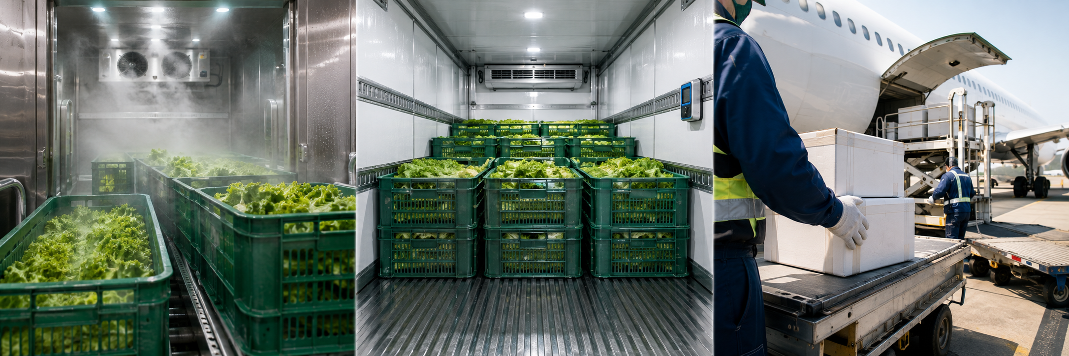 収穫後の野菜を予冷する工程